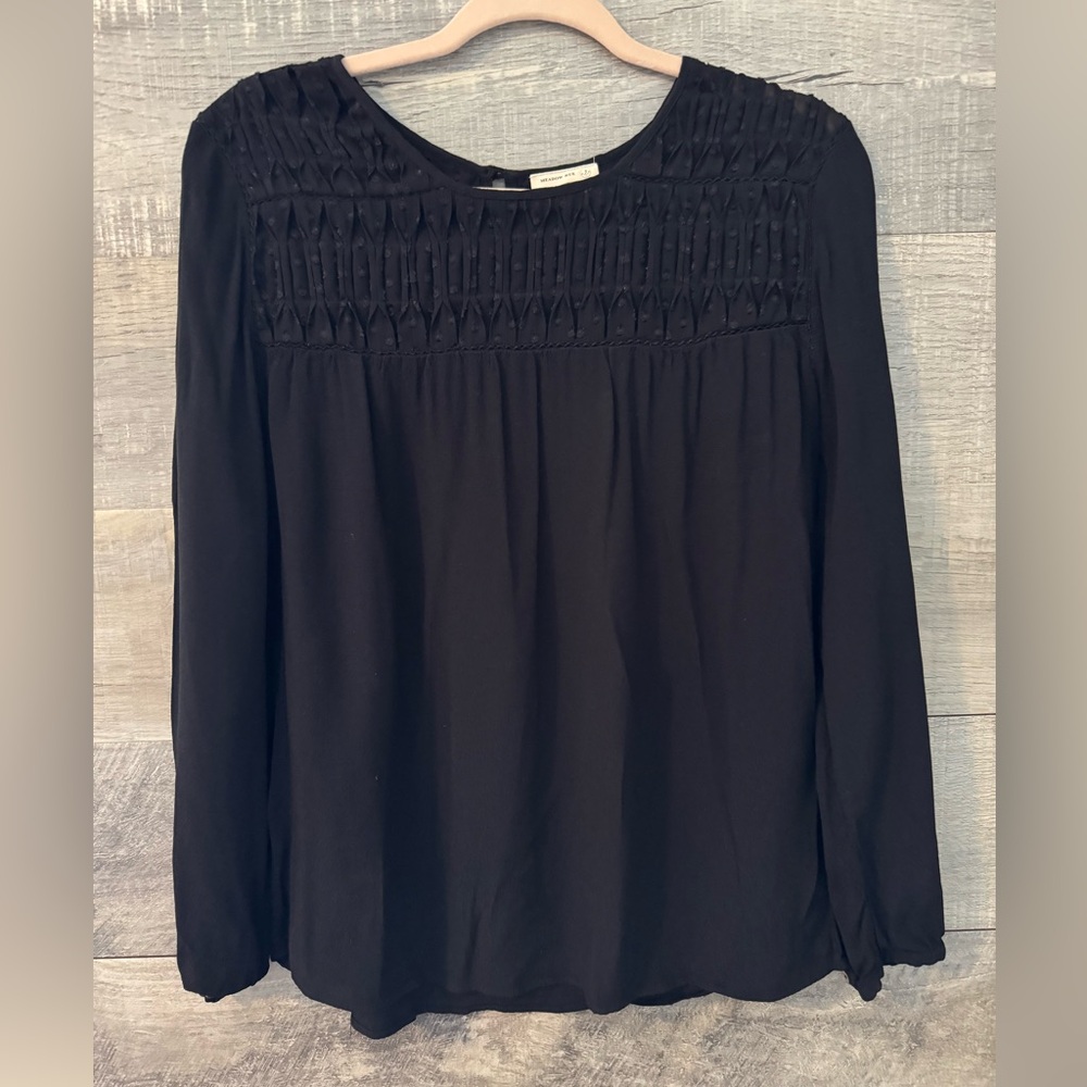 Anthropologie Meadow Rue Elegant Black Blouse with Detailed Yoke